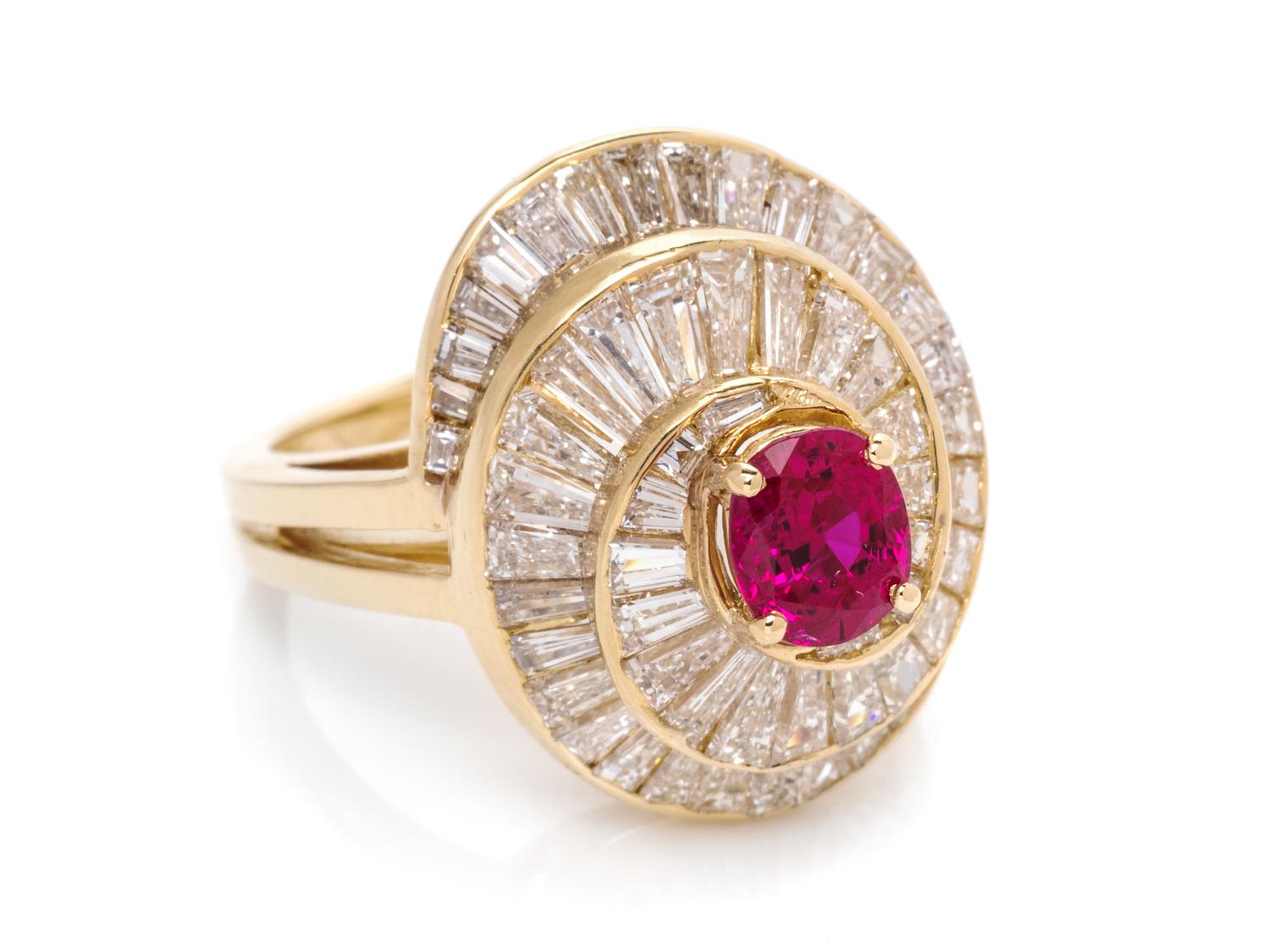 A 14 Karat Yellow Gold, Burmese Ruby and Diamond Ring,