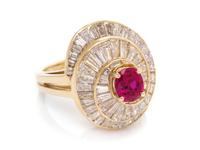 A 14 Karat Yellow Gold, Burmese Ruby and Diamond Ring,