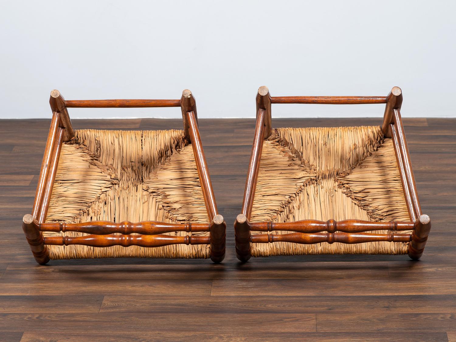A Pair of William and Mary Bannister-Back Rush Seat Side Chairs