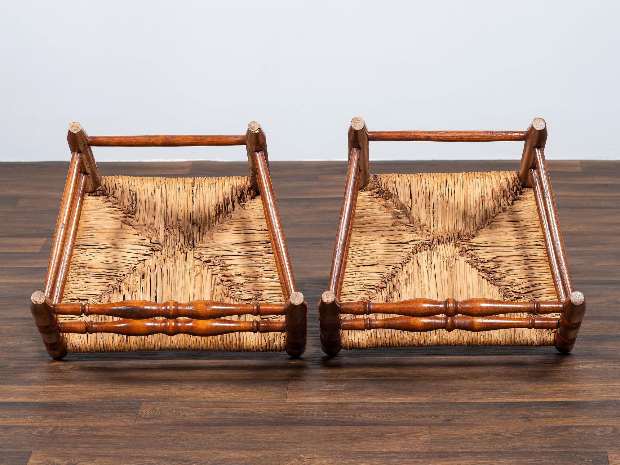 A Pair of William and Mary Bannister-Back Rush Seat Side Chairs