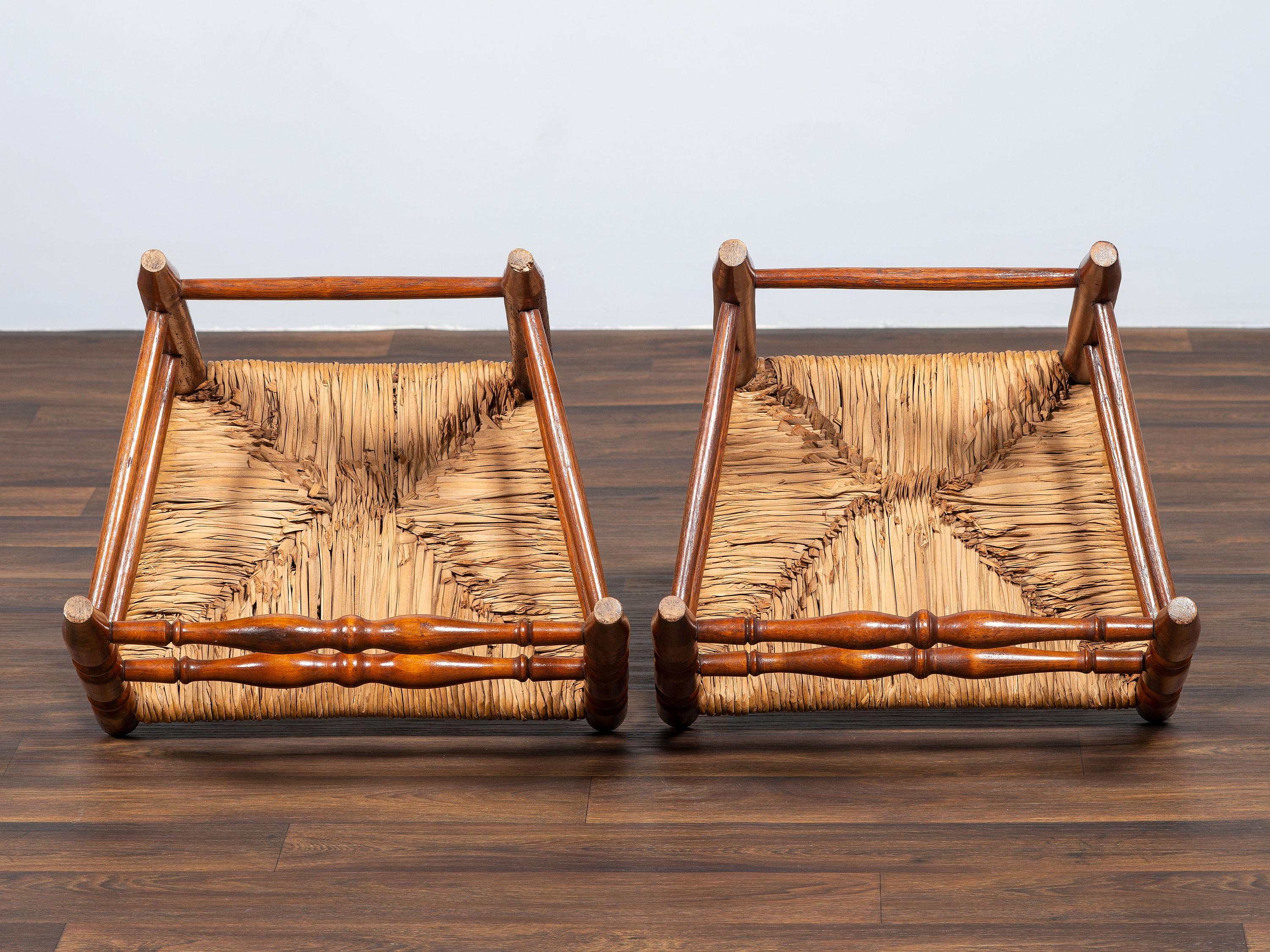 A Pair of William and Mary Bannister-Back Rush Seat Side Chairs