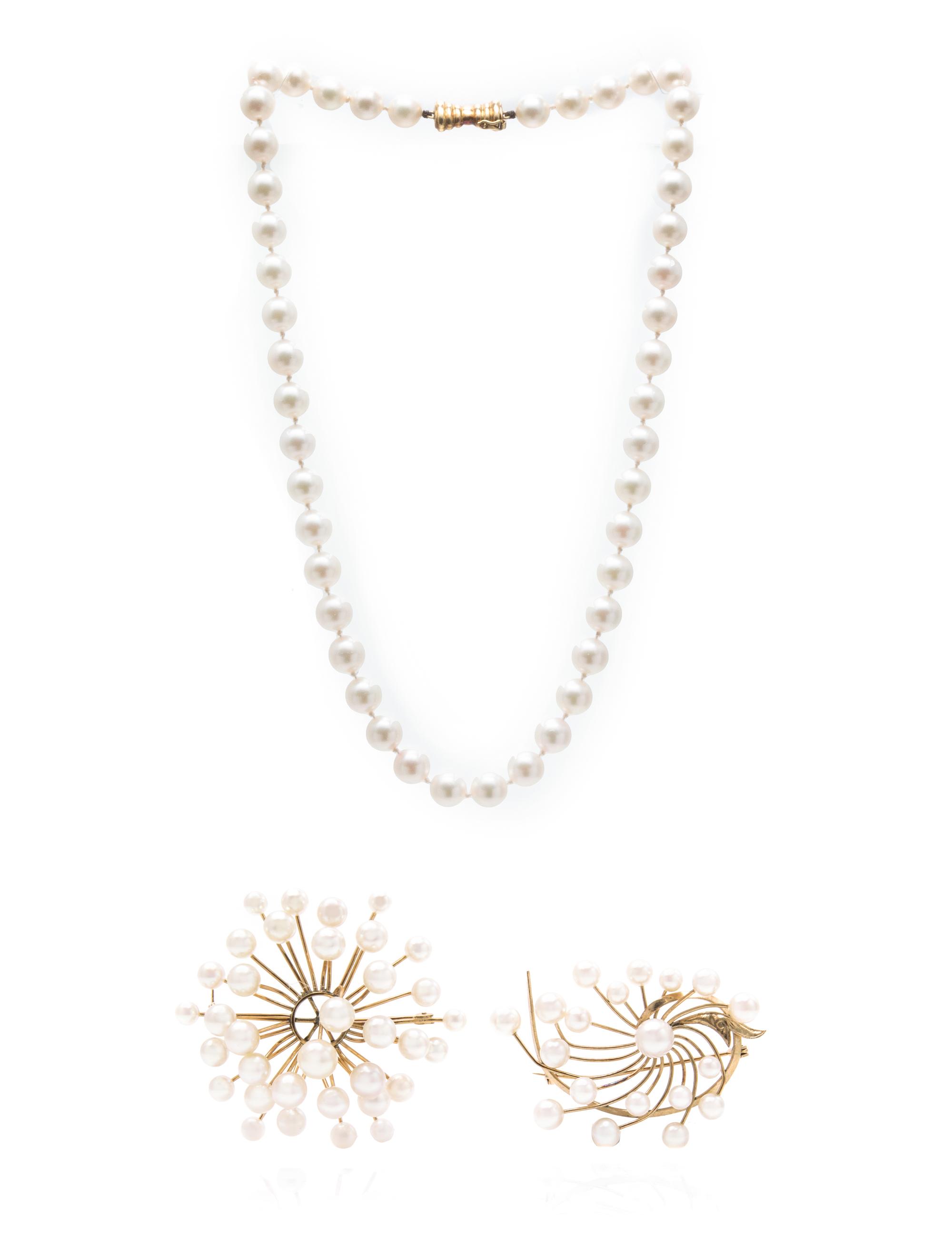 A Collection of 14 Karat Yellow and Pearl Jewelry, 48.10 dwts.