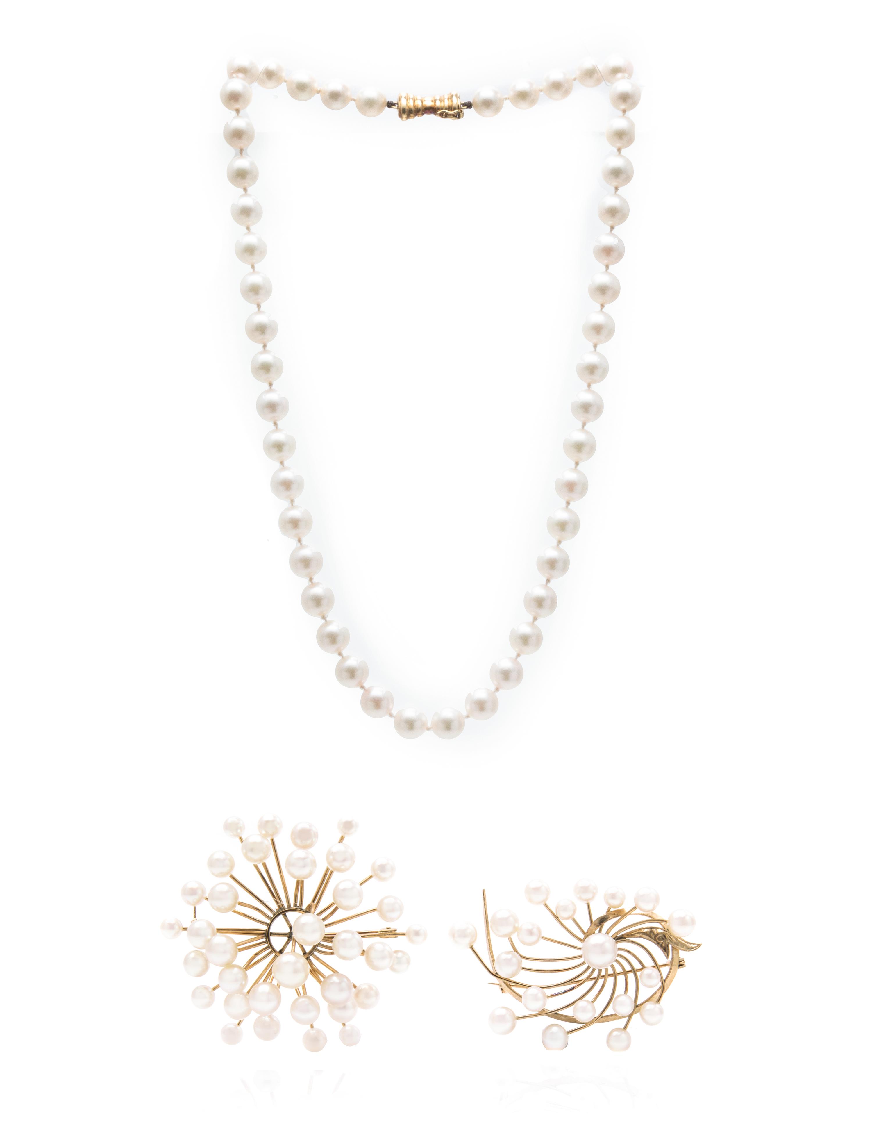 A Collection of 14 Karat Yellow and Pearl Jewelry, 48.10 dwts.
