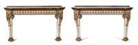 A Pair of Italian Parcel Gilt and Inlaid Top Console Tables Height 32 x width 58 x depth 15 inches. — 19TH CENTURY