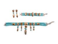 Matching Sterling Silver and Turquoise Choker Necklace, Bracelet, and Earrings Set