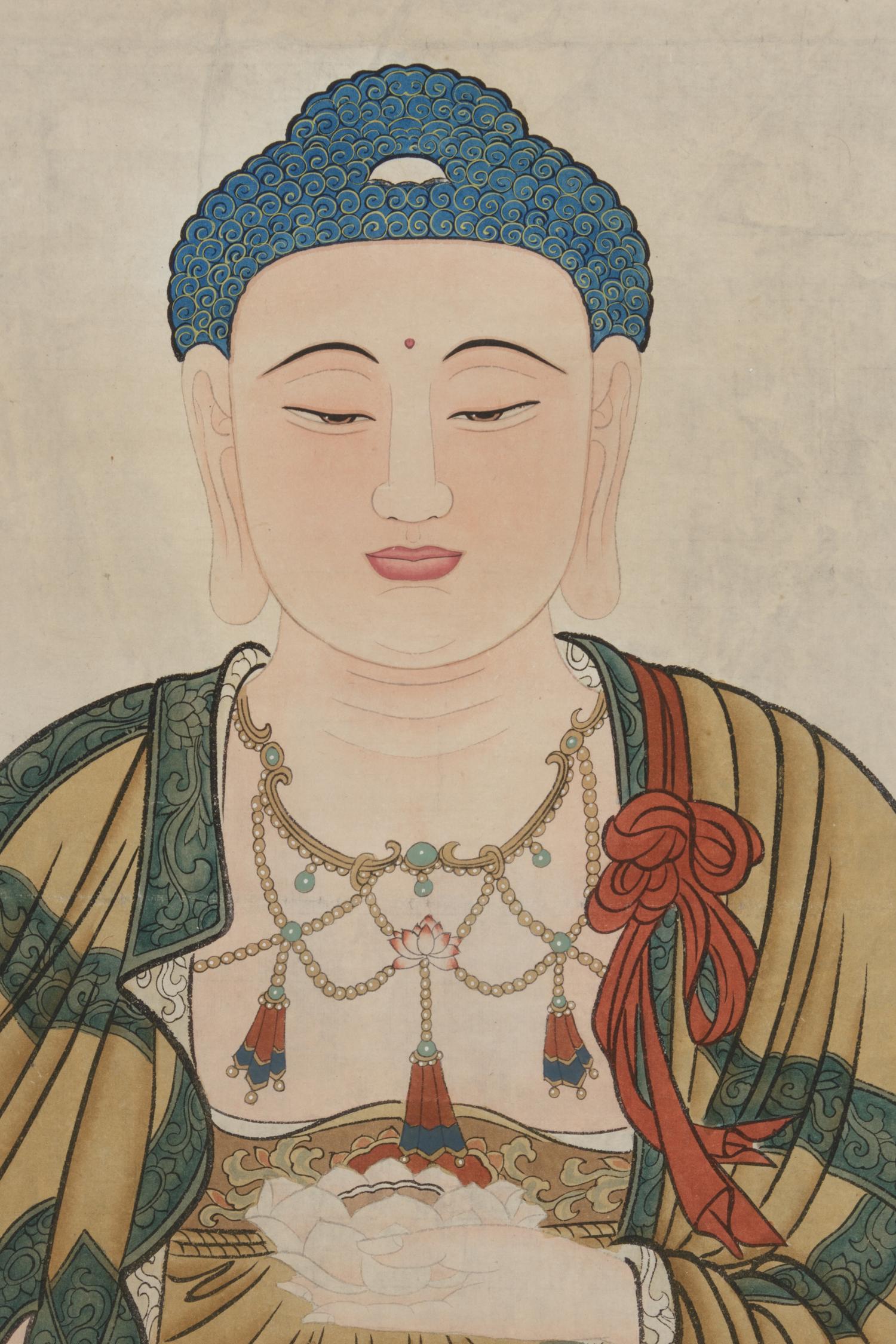A Chinese Woodblock Print Scroll of a Buddha