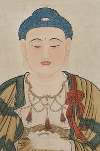 A Chinese Woodblock Print Scroll of a Buddha
