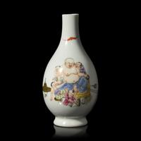 A Finely-Decorated Famille Rose 'Budai' Vase, Probably Republic Period 或民國 粉彩佈袋和尚戲童子瓶