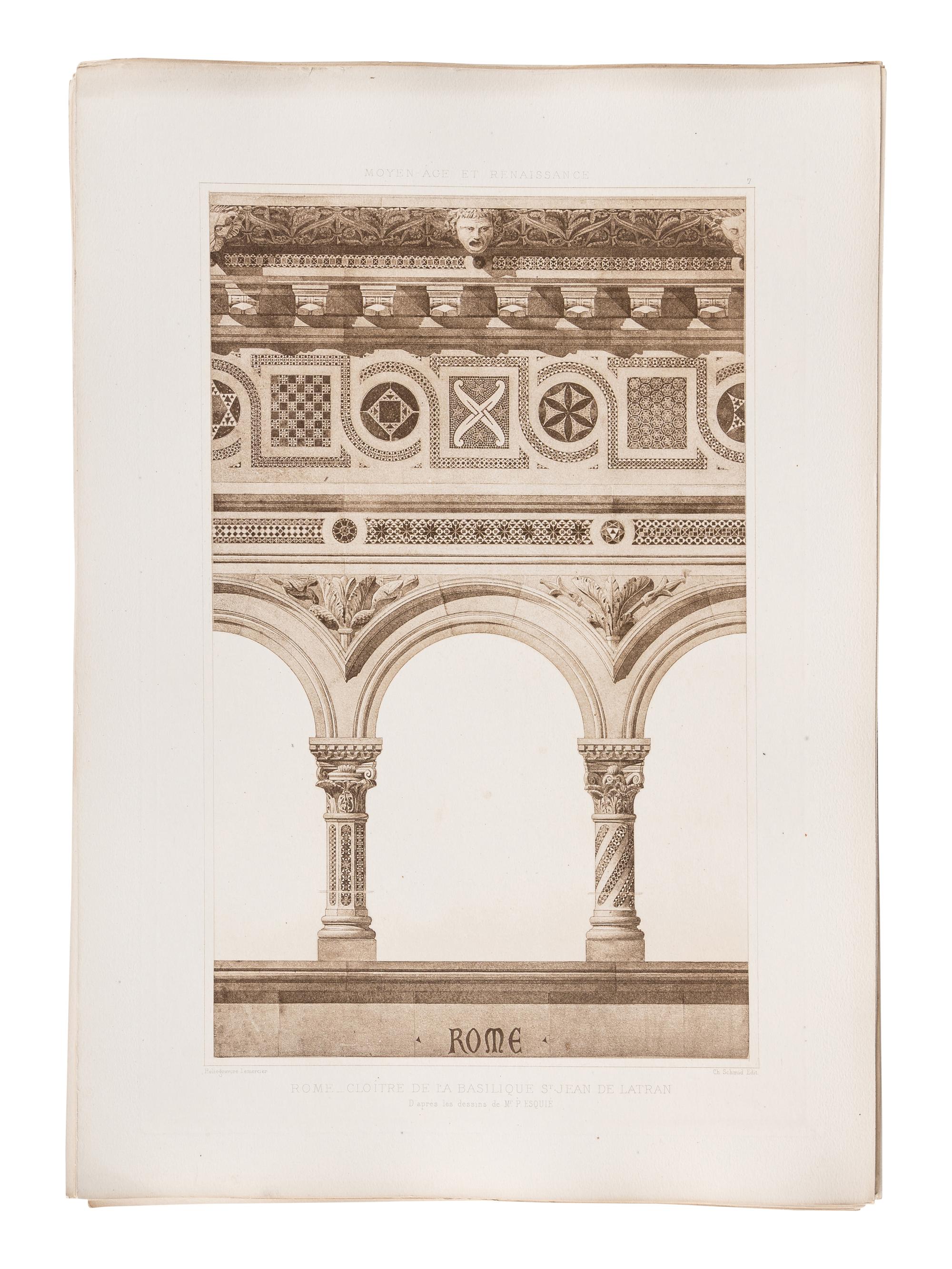 D’ESPOUY, Henry. Fragments d'Architecture du Moyen Age et de la Renaissance, d'apres les Relevés & Restaurations des Anciens Pensionnaires de l'Academie de France a Rome. Paris: Charles Massin, n.d.