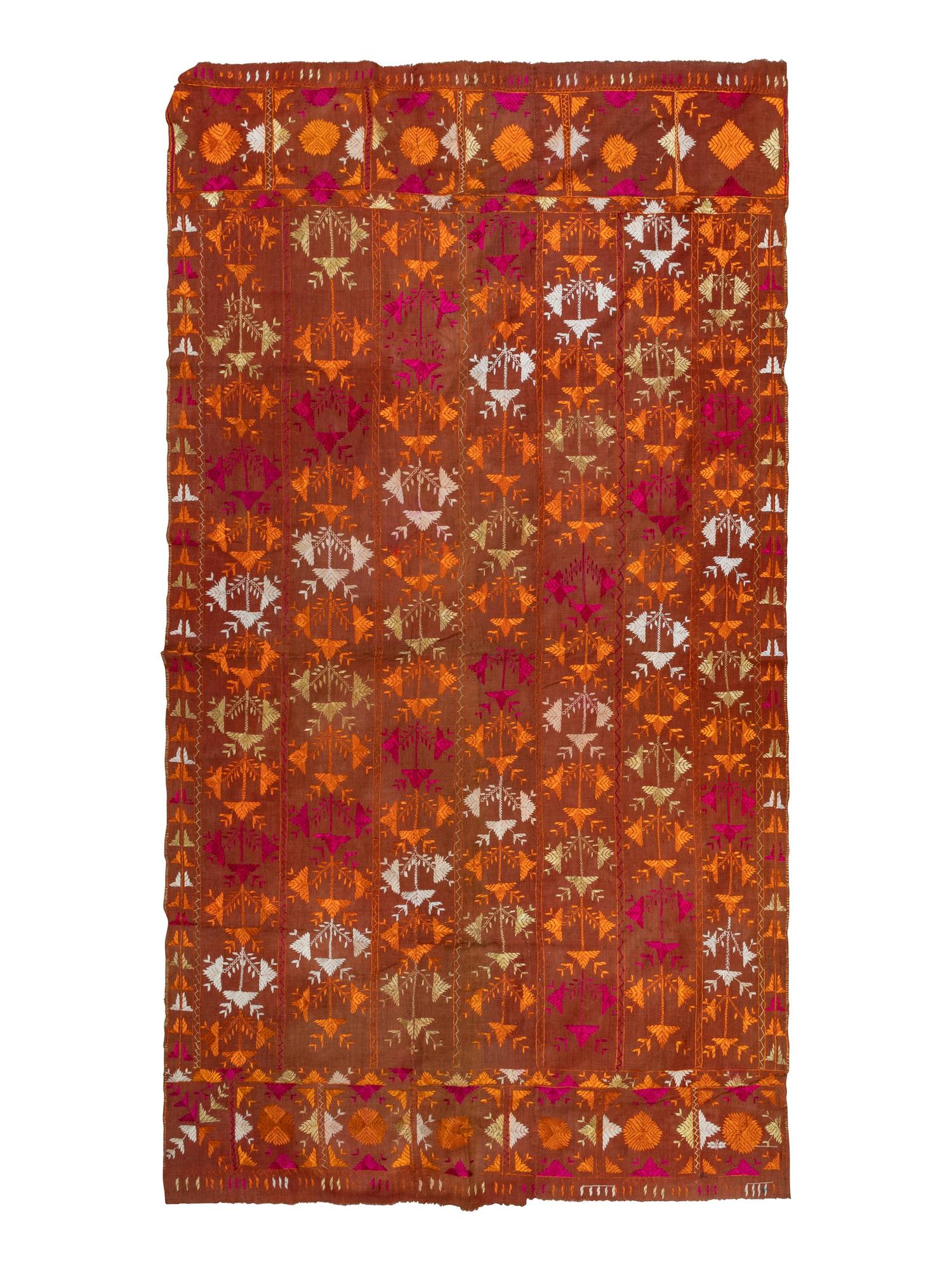 Two Indian Silk Embroidered Cotton Phulkari Shawls