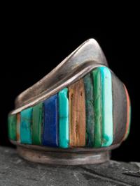 Silver and Cobblestone Inlay Shield Ring
