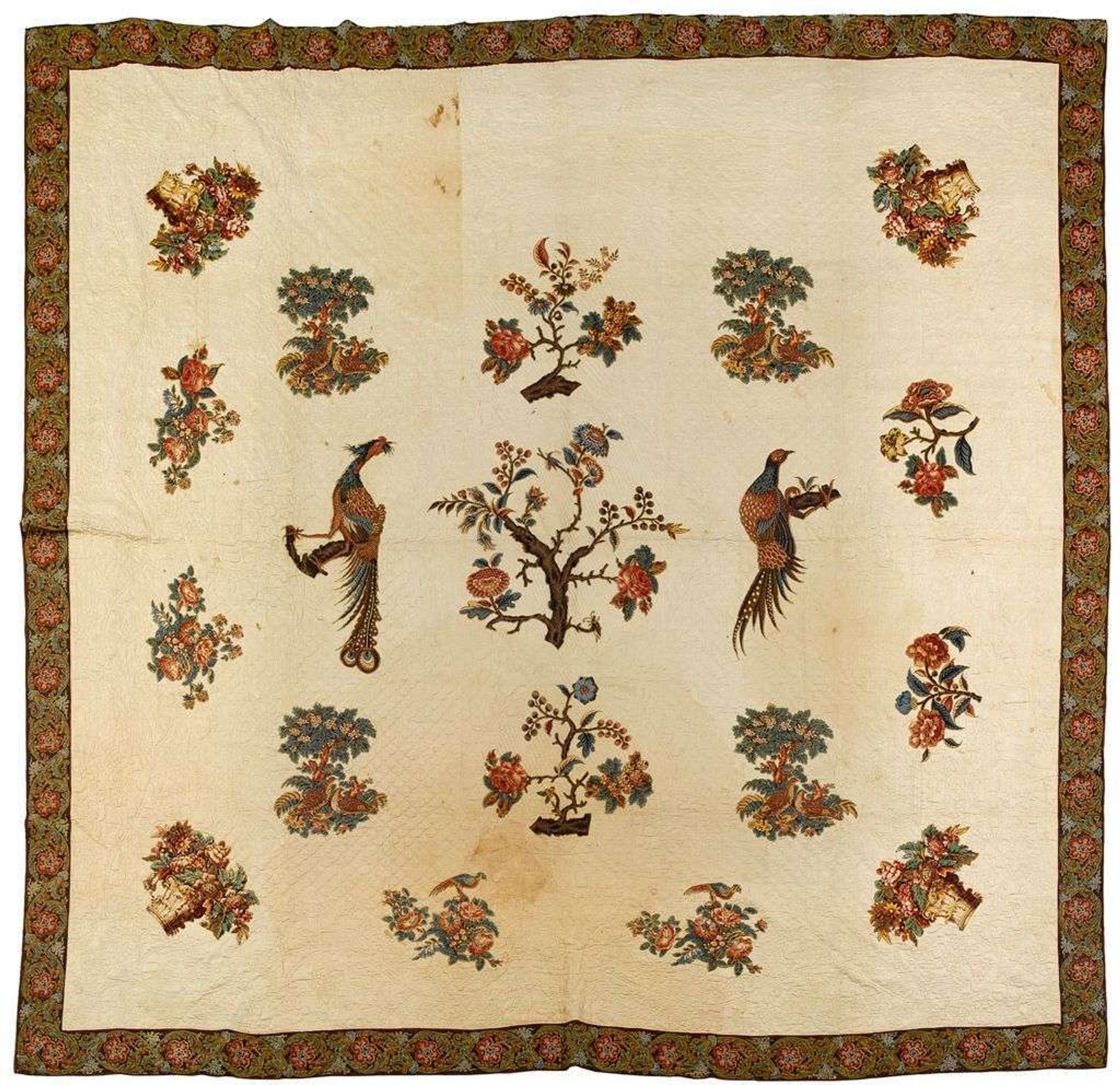 Large appliqued chintz quilt maryland, early 19th century