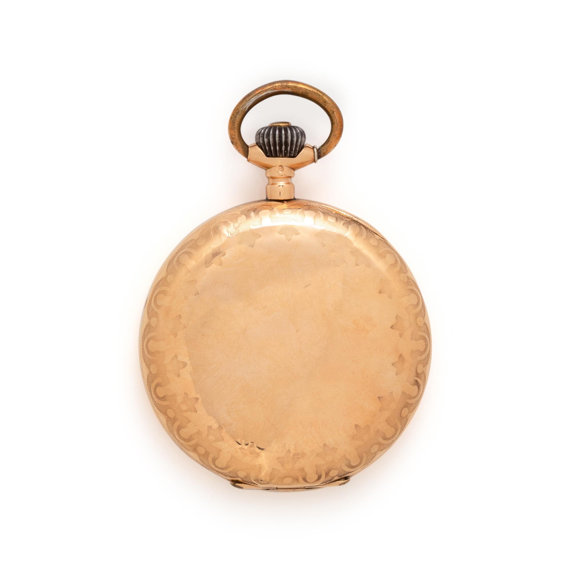 14K YELLOW GOLD HUNTER CASE POCKET WATCH AND FOB CHAIN