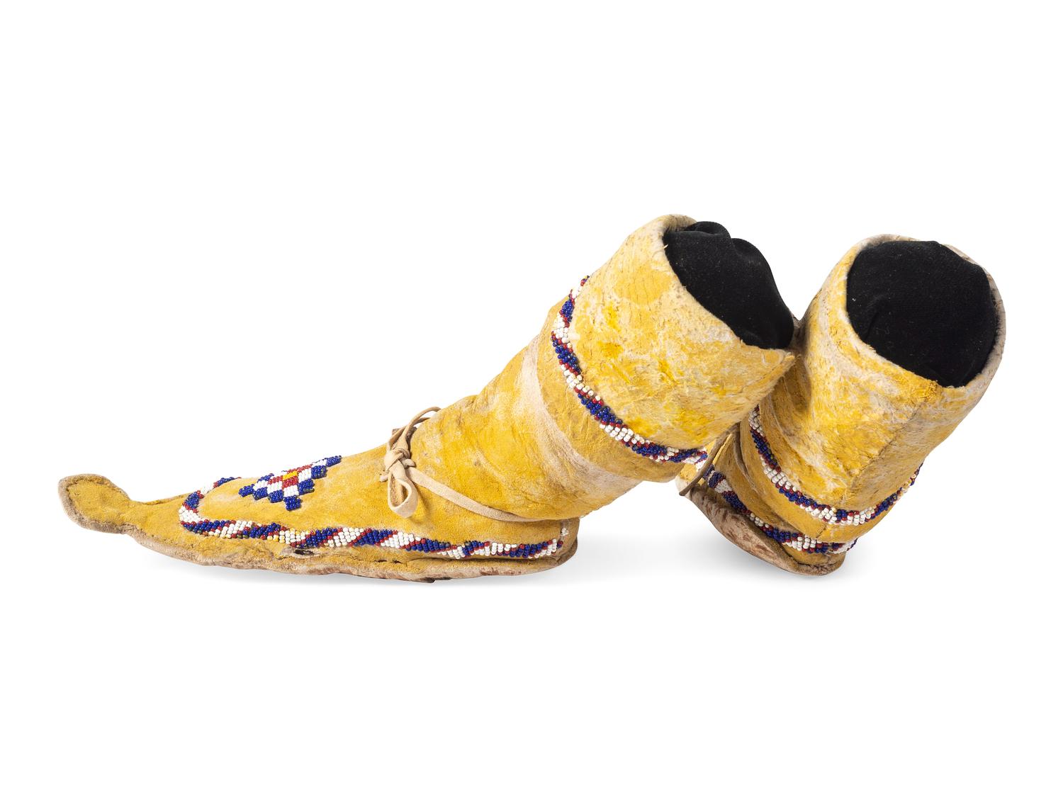 Apache Child's Beaded Boot Moccasins, with Yellow Ochre