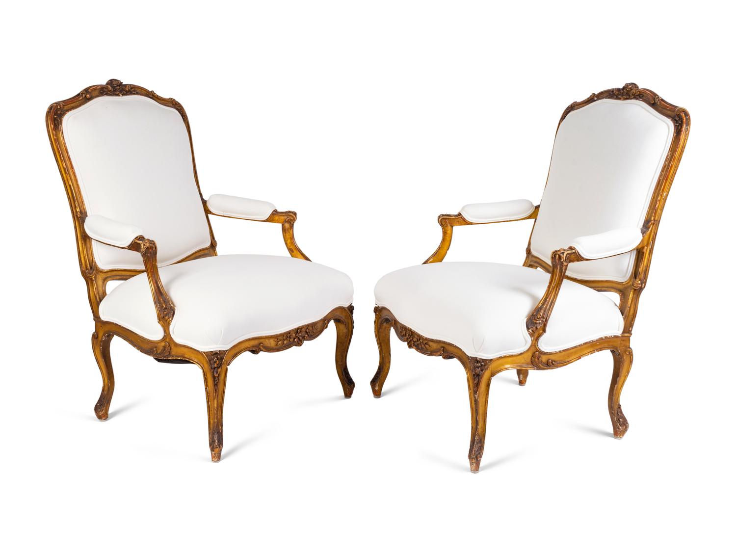 A Pair of Louis XV Giltwood Bergeres — LATE 18TH CENTURY