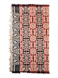 A Red, White, and Blue Bird and Sunflower Jacquard Coverlet
