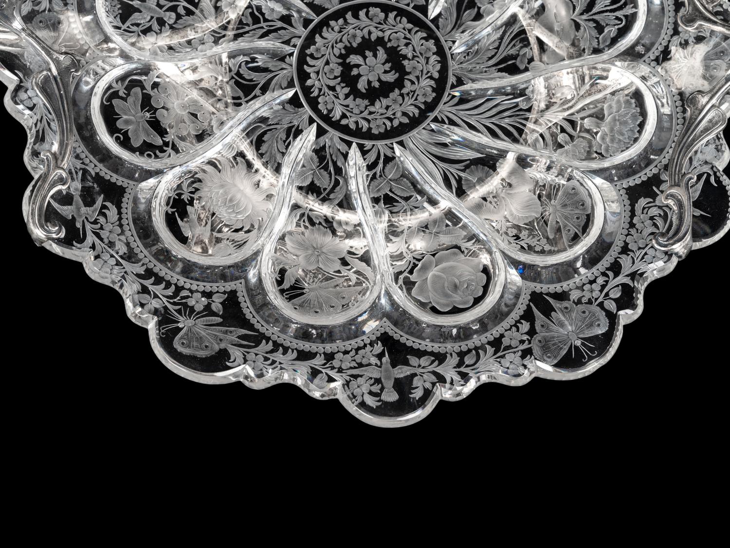 An American Silver Mounted Etched Glass Center Bowl