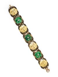 YELLOW GOLD, ENAMEL, JADE AND DIAMOND BRACELET