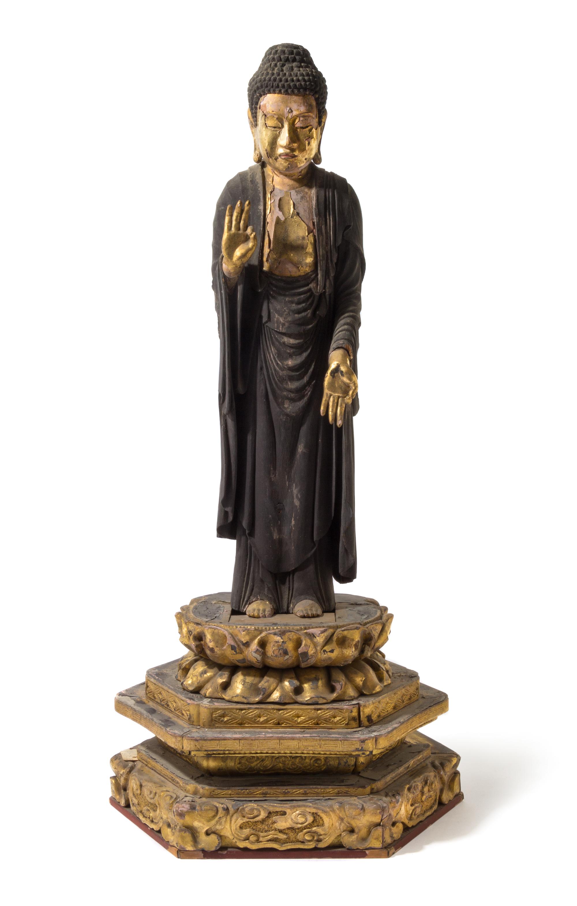 A Parcel Gilt Lacquered Wood Figure of Amida Buddha Height 28 inches. — EDO PERIOD, 17H/18TH CENTURY