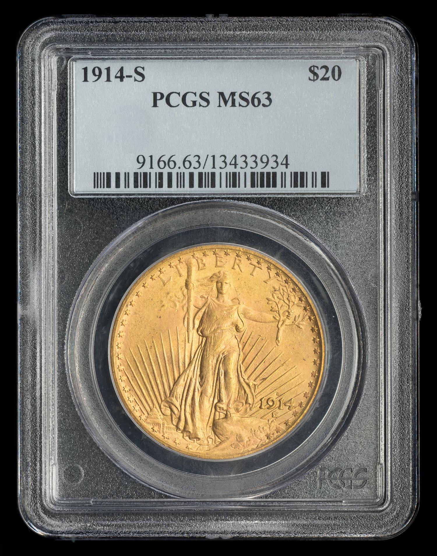 A United States 1914-S St. Gaudens $20 Gold Coin