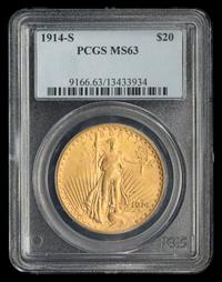A United States 1914-S St. Gaudens $20 Gold Coin
