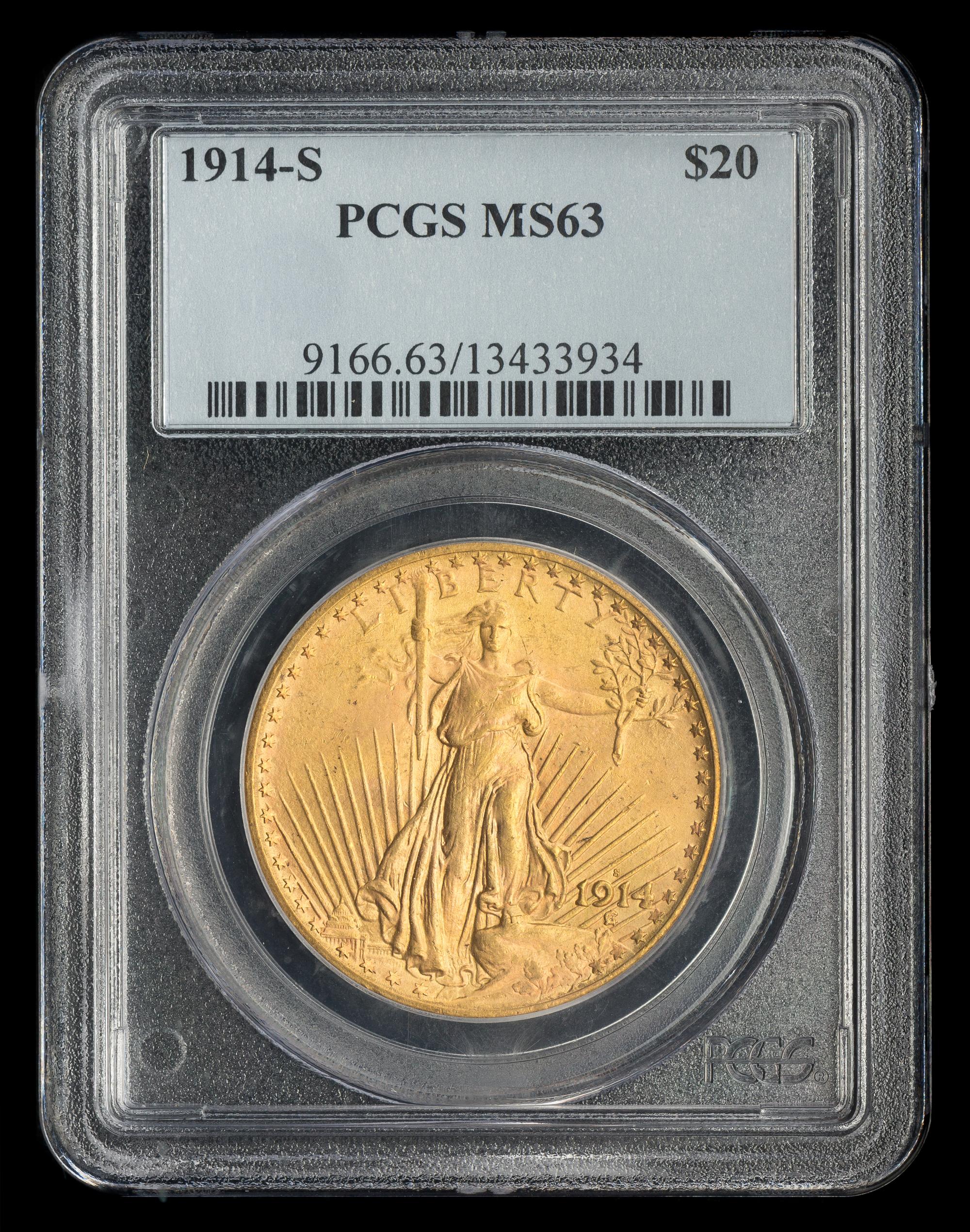 A United States 1914-S St. Gaudens $20 Gold Coin