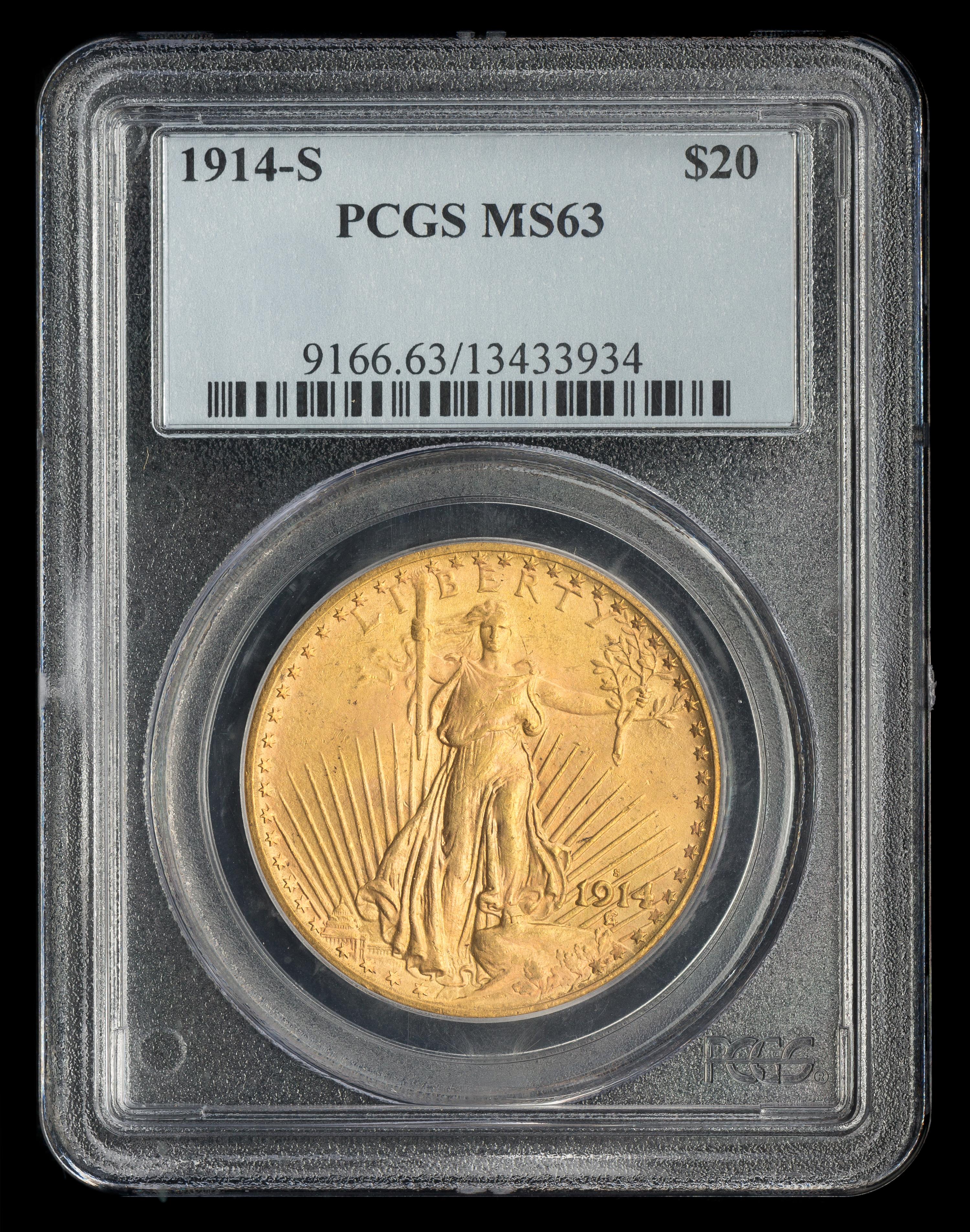 A United States 1914-S St. Gaudens $20 Gold Coin