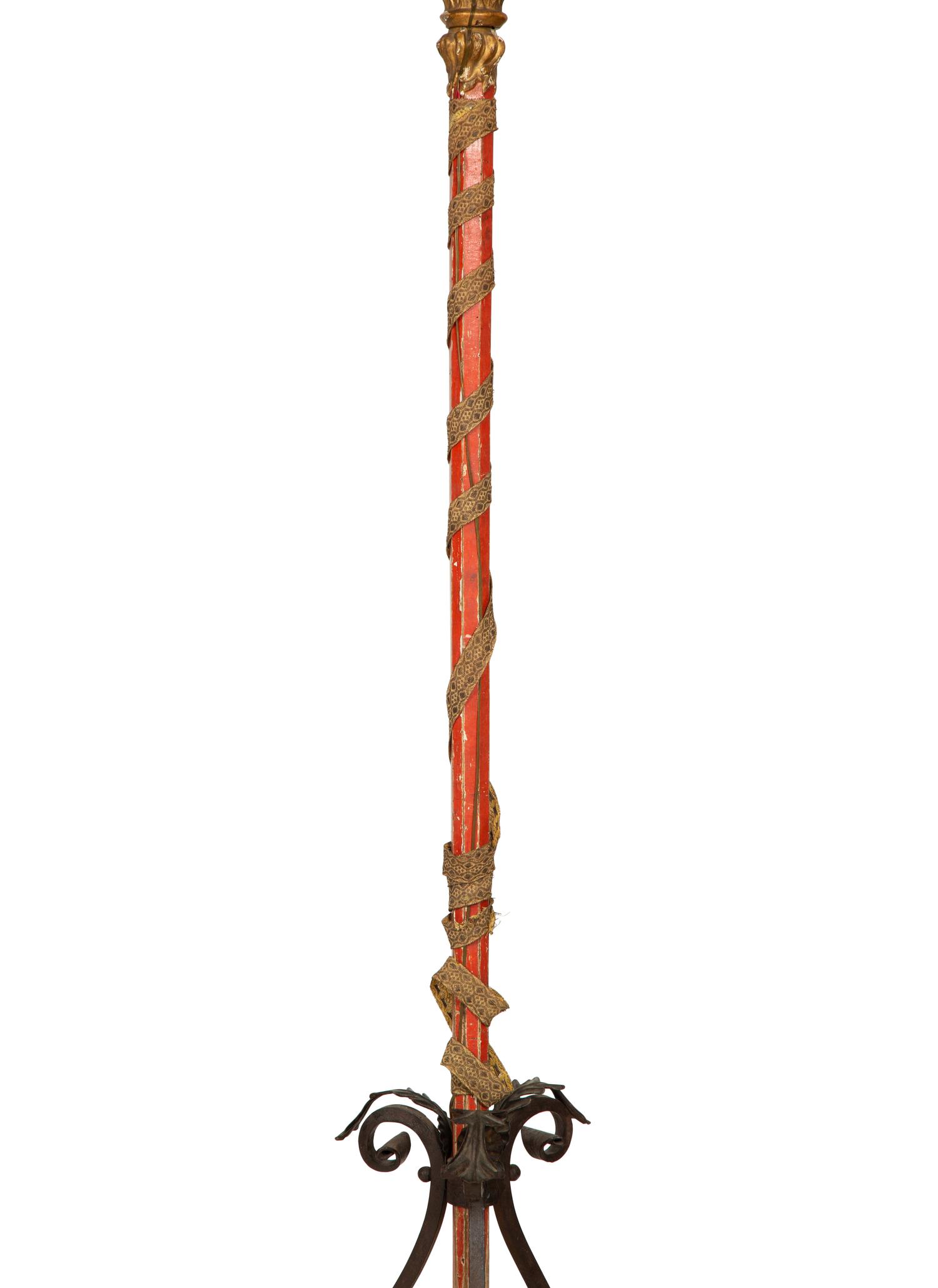 A Pair of Venetian Giltwood and Red-Painted Gondola Lanterns