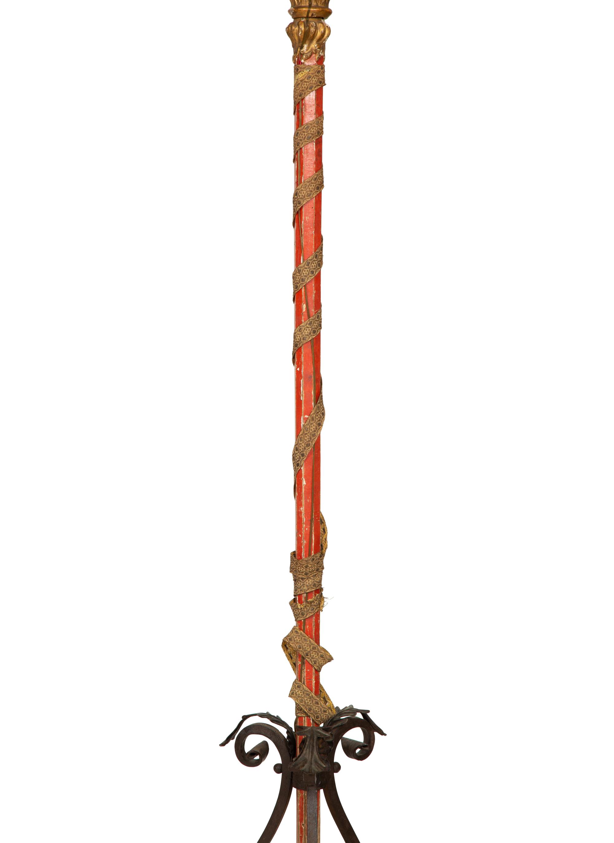A Pair of Venetian Giltwood and Red-Painted Gondola Lanterns