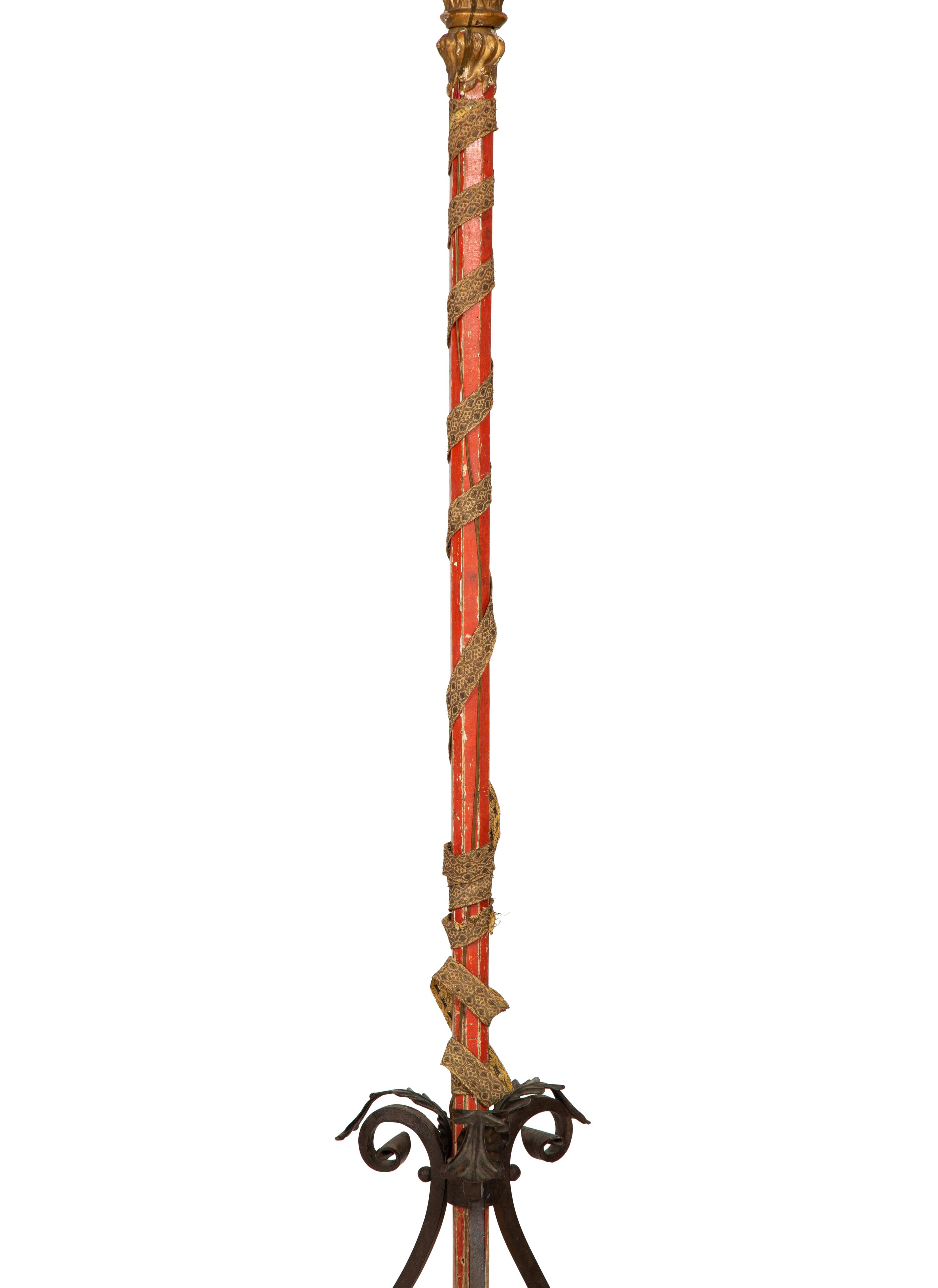 A Pair of Venetian Giltwood and Red-Painted Gondola Lanterns