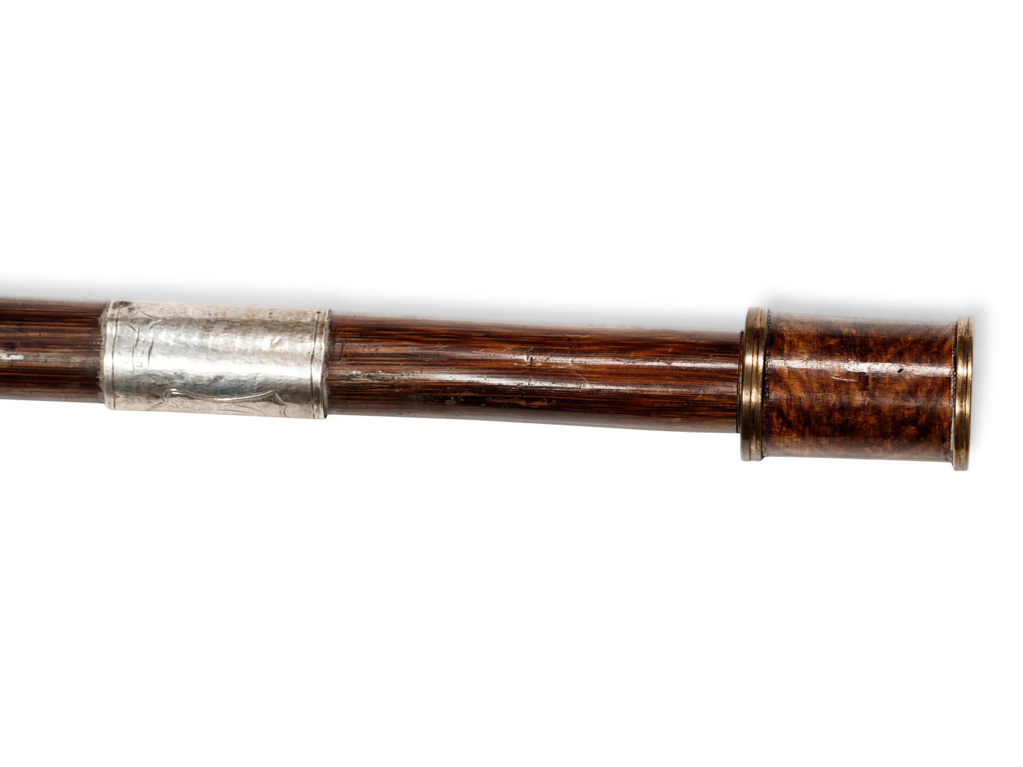 A Victorian Silver-Mounted Partridge Wood Smoker's 'System' Walking Stick