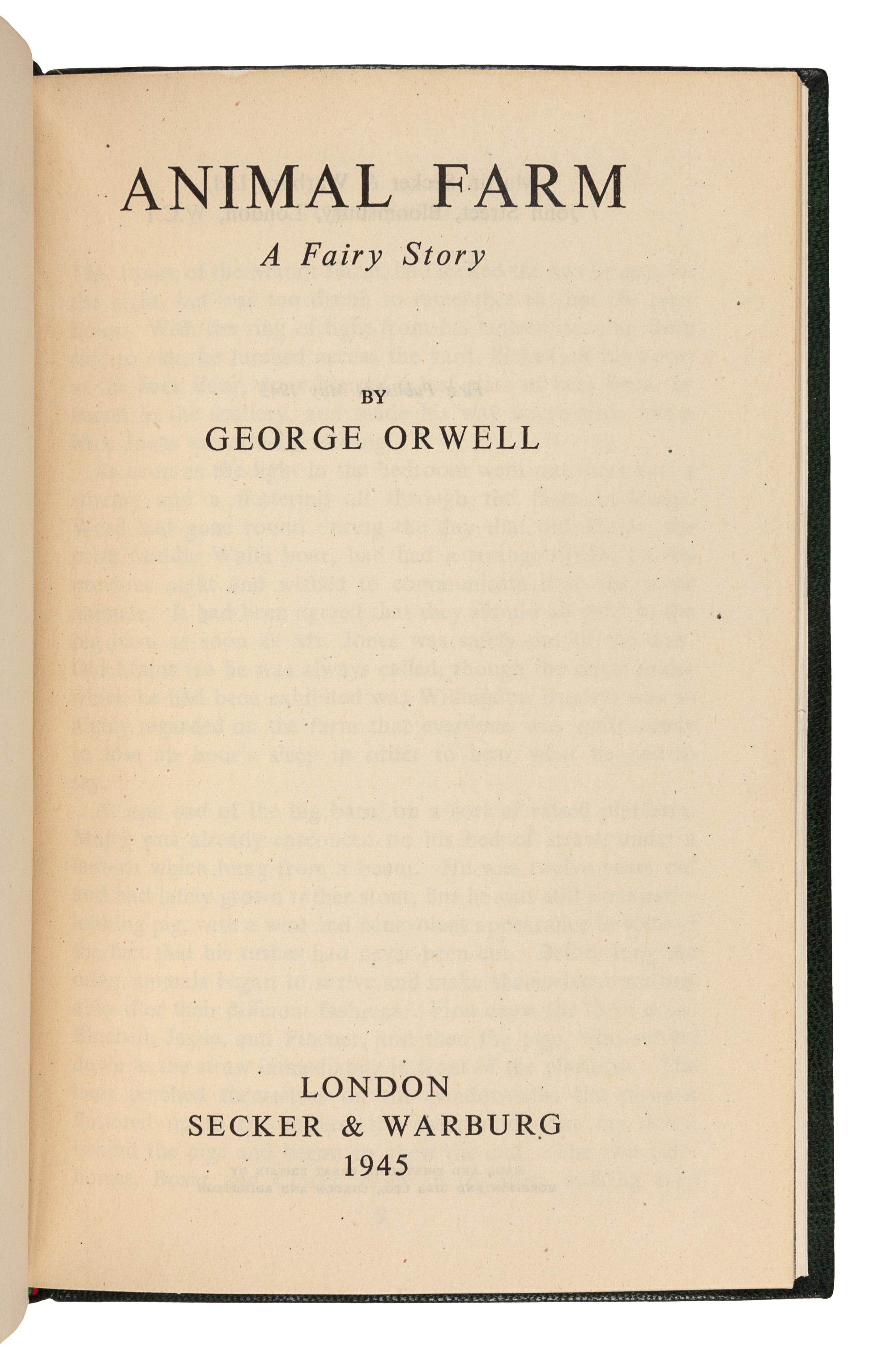 ORWELL, George (1903-1950). Animal Farm. London: Secker and Warburg, 1945.