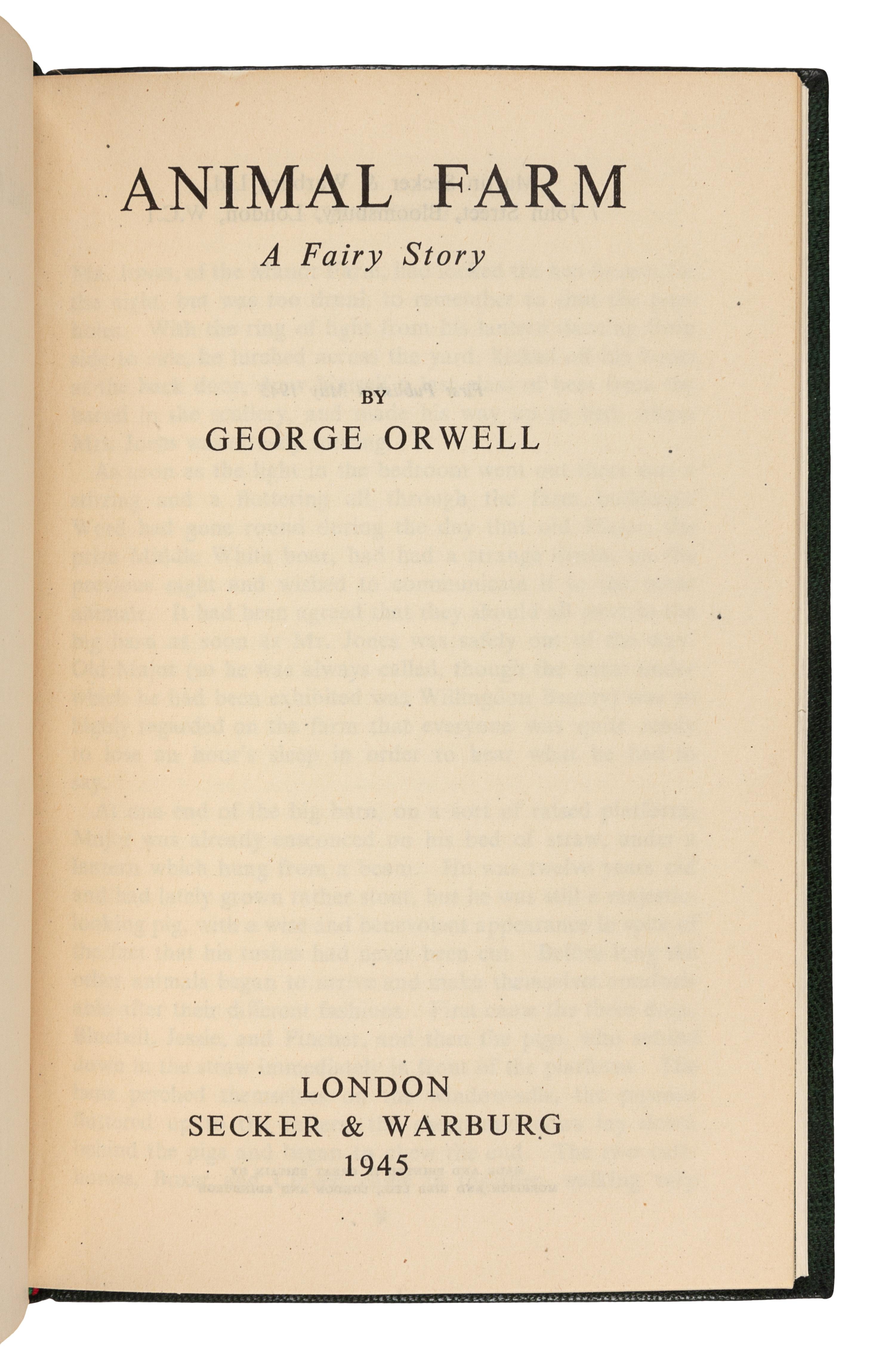 ORWELL, George (1903-1950). Animal Farm. London: Secker and Warburg, 1945.