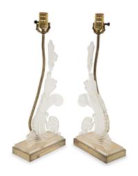 A Pair of Acrylic Foliate Scroll Table Lamps