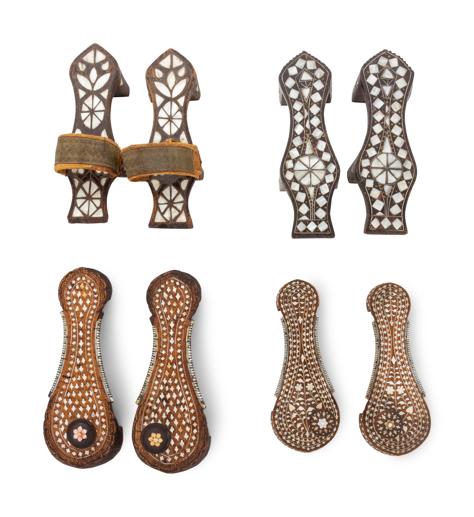 Four Pairs of Mother-of-Pearl and Bone Inlaid Bath Shoes