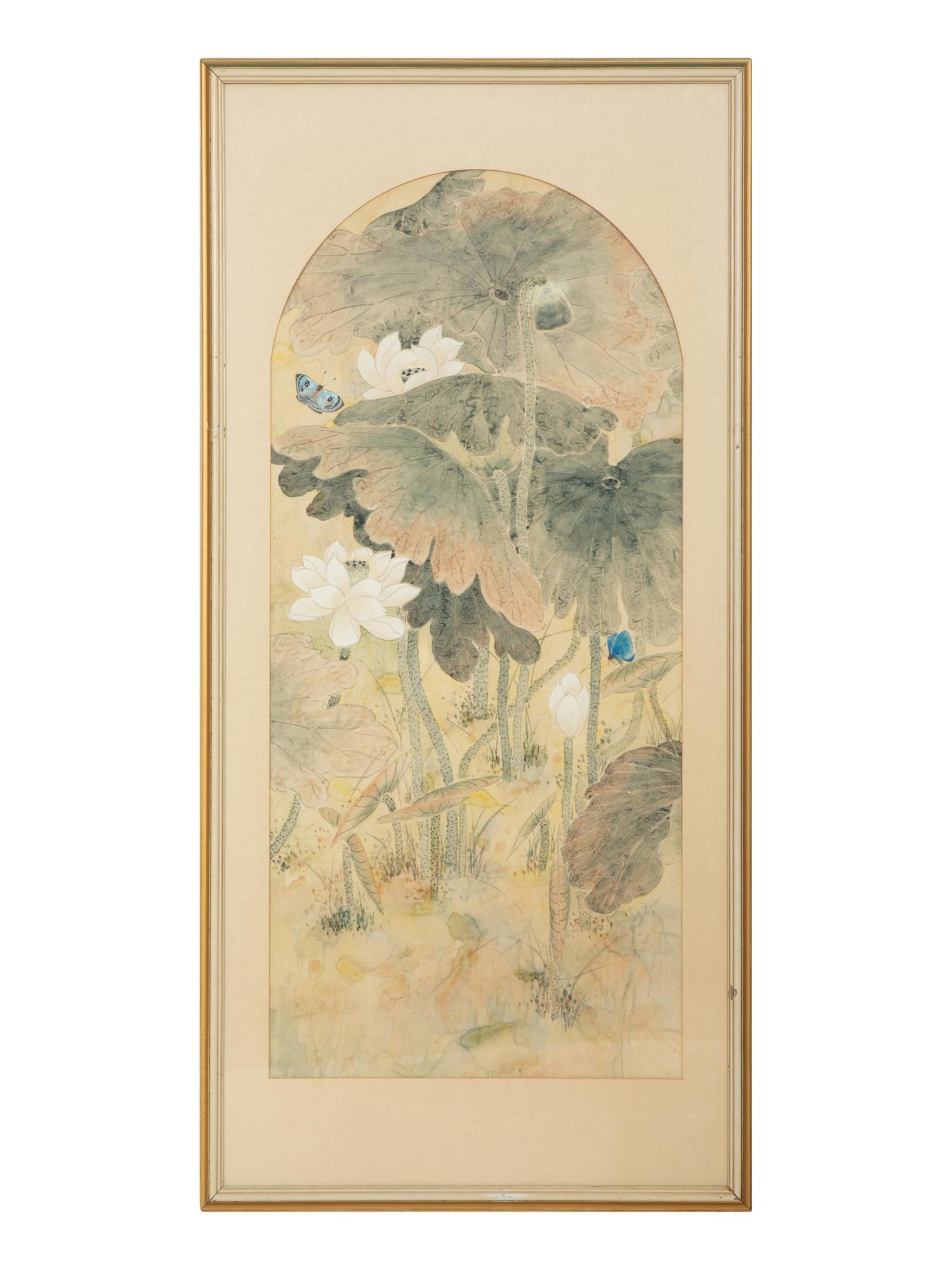 Still Lives with Water Lilies and Butterflies (a pair)