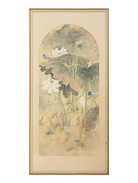 Still Lives with Water Lilies and Butterflies (a pair)
