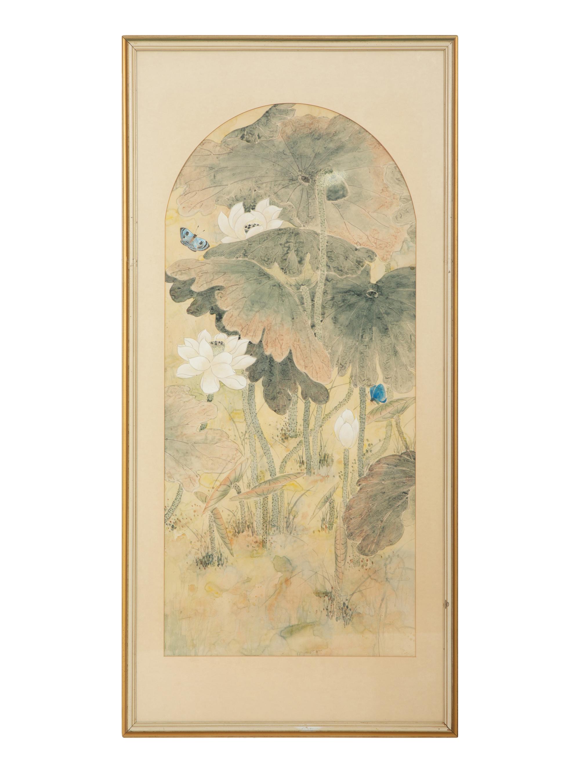 Still Lives with Water Lilies and Butterflies (a pair)