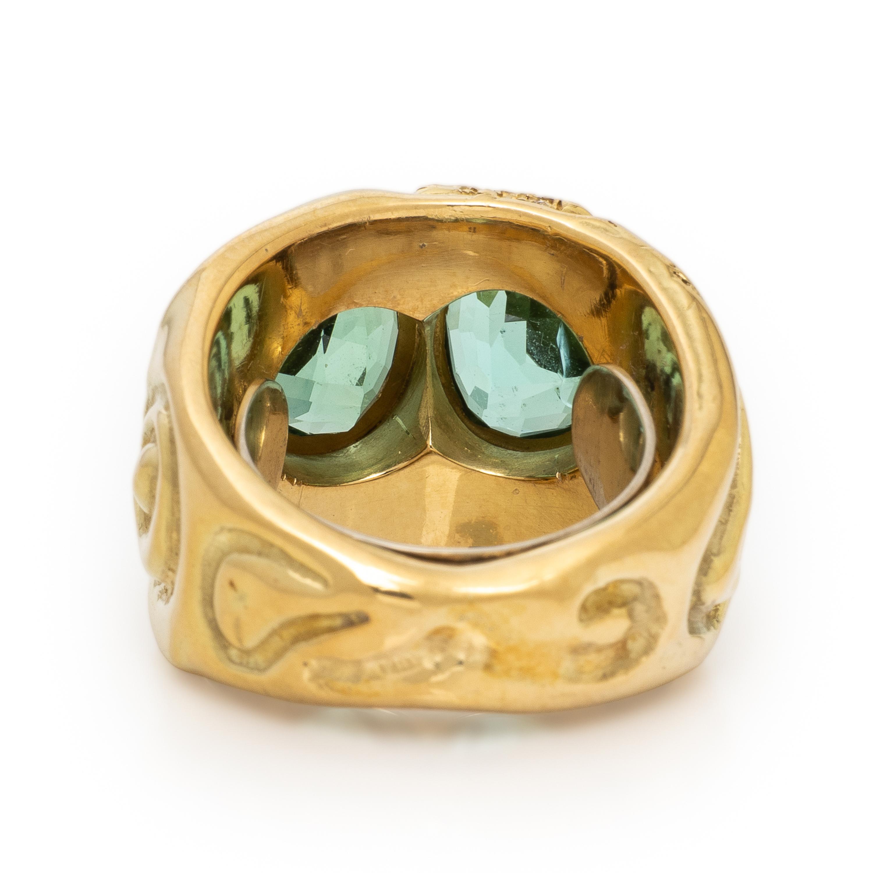 Green Tourmaline, Diamond, and Yellow Gold Ring