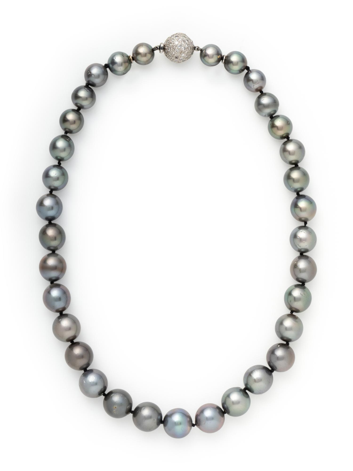 CULTURED TAHITIAN PEARL AND DIAMOND NECKLACE