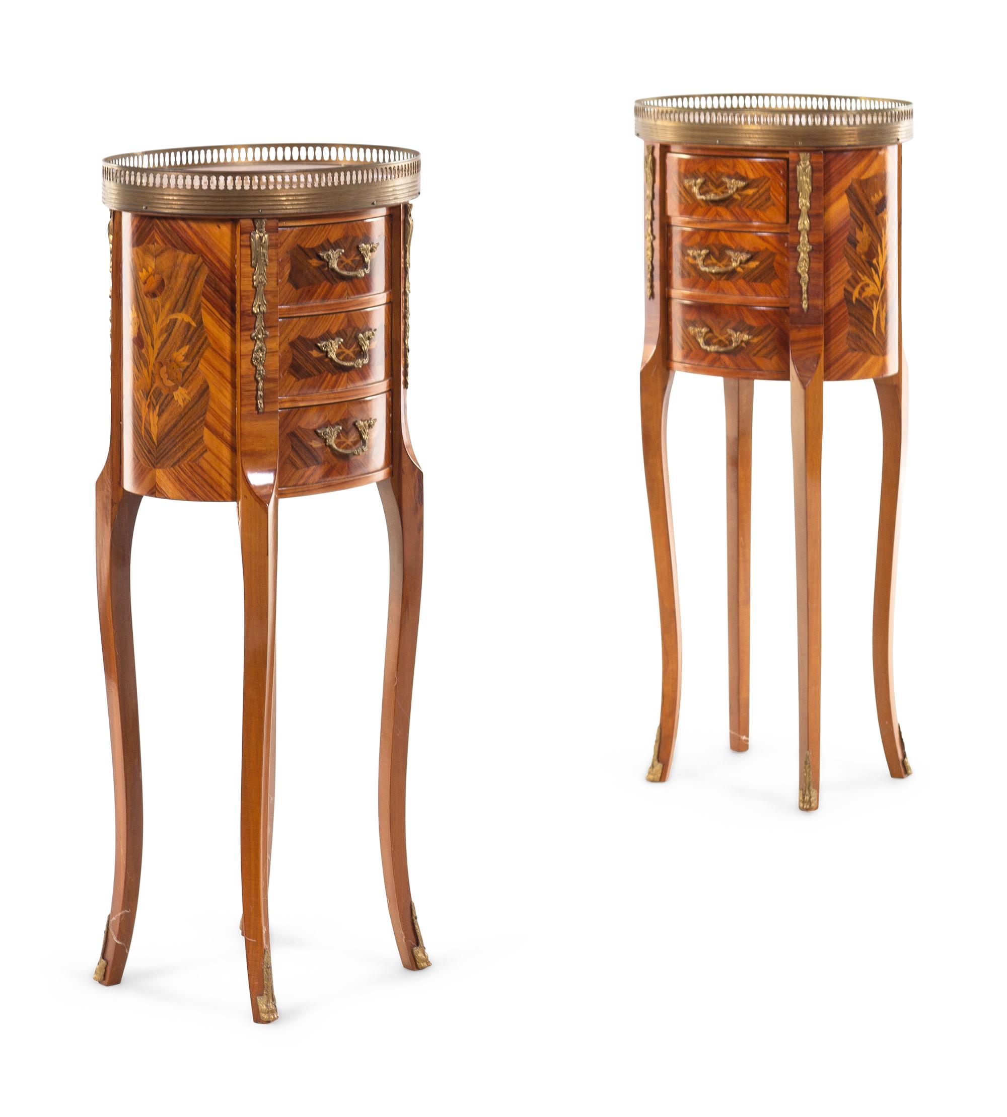 A Pair of Louis XV/XVI Transitional Style Gilt Bronze Mounted Side Tables