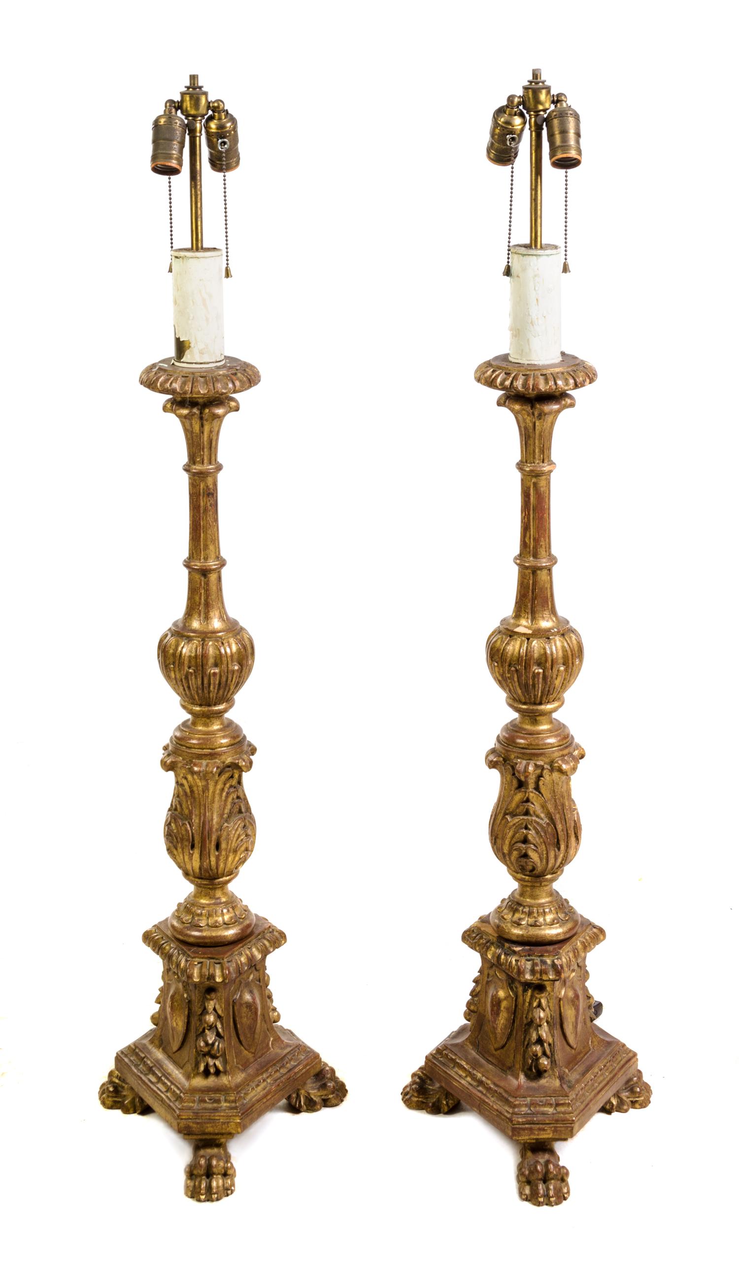 A Pair of Italian Giltwood Prickets Height 47 inches. — 19TH CENTURY