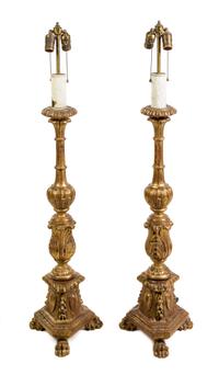 A Pair of Italian Giltwood Prickets Height 47 inches. — 19TH CENTURY