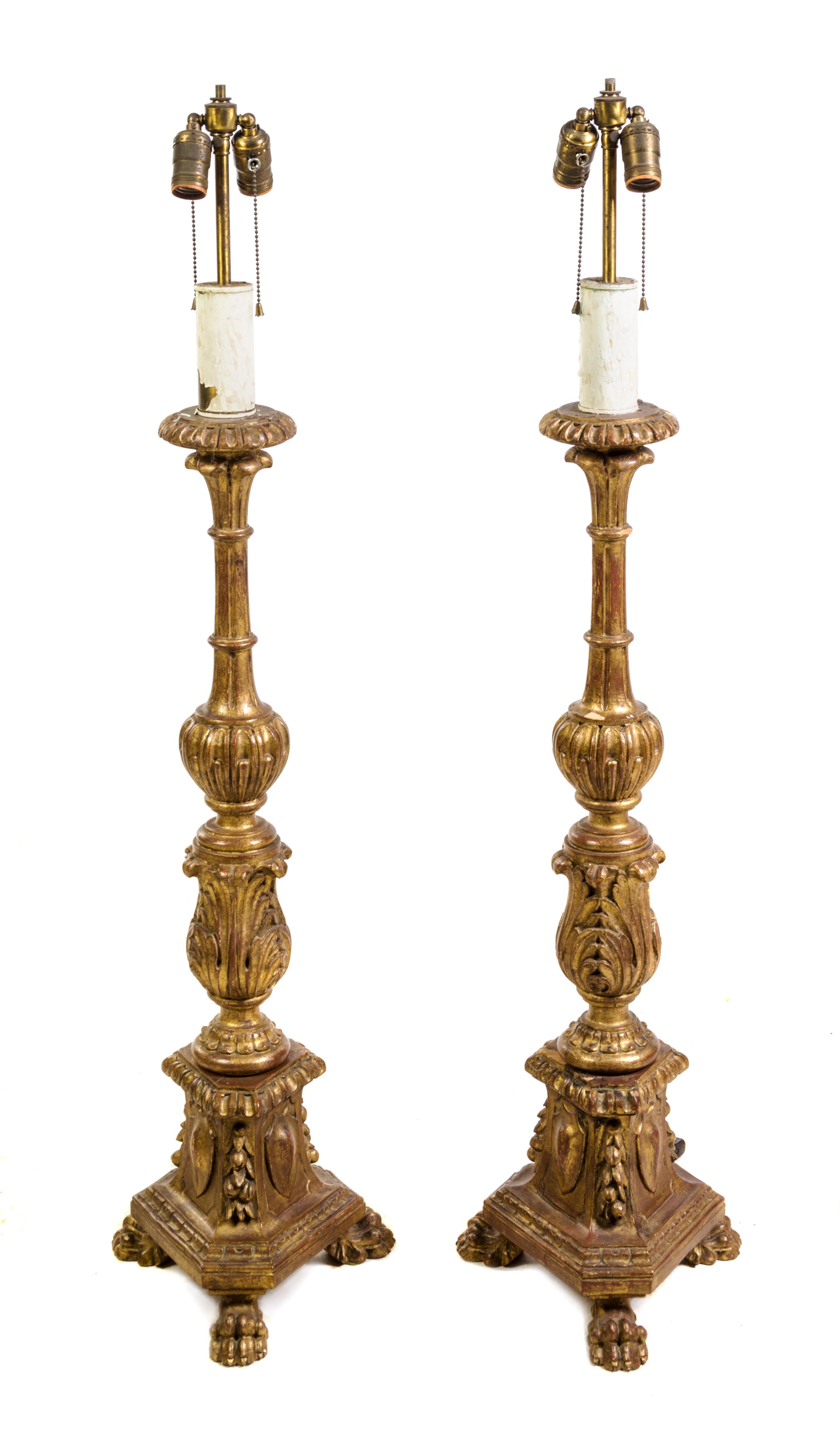 A Pair of Italian Giltwood Prickets Height 47 inches. — 19TH CENTURY