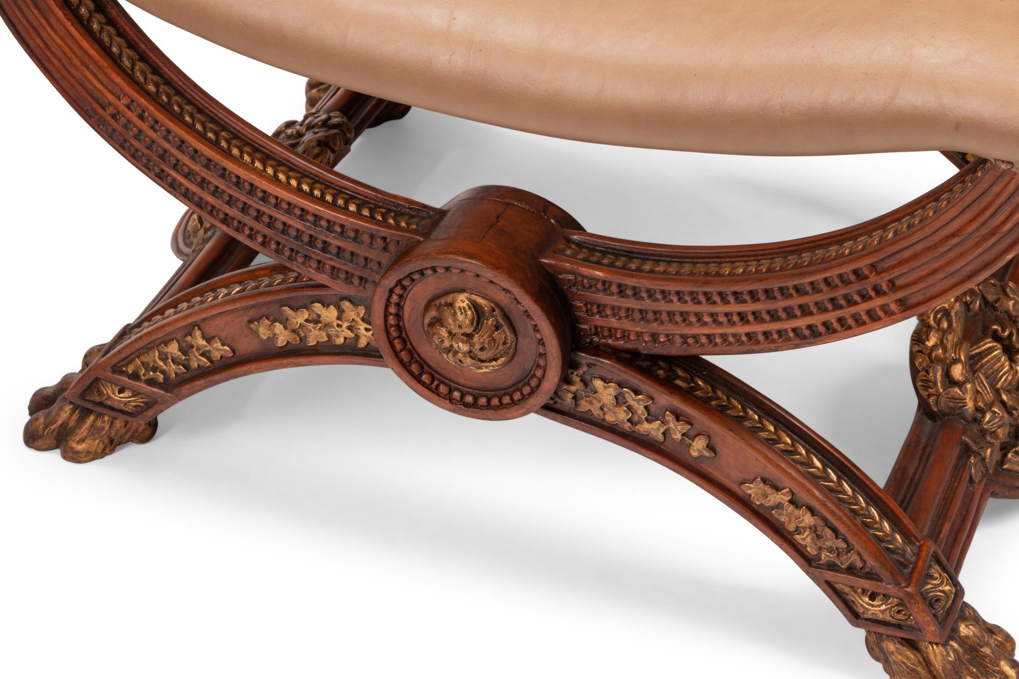 A Pair of Continental Parcel Gilt Walnut Curule Stools