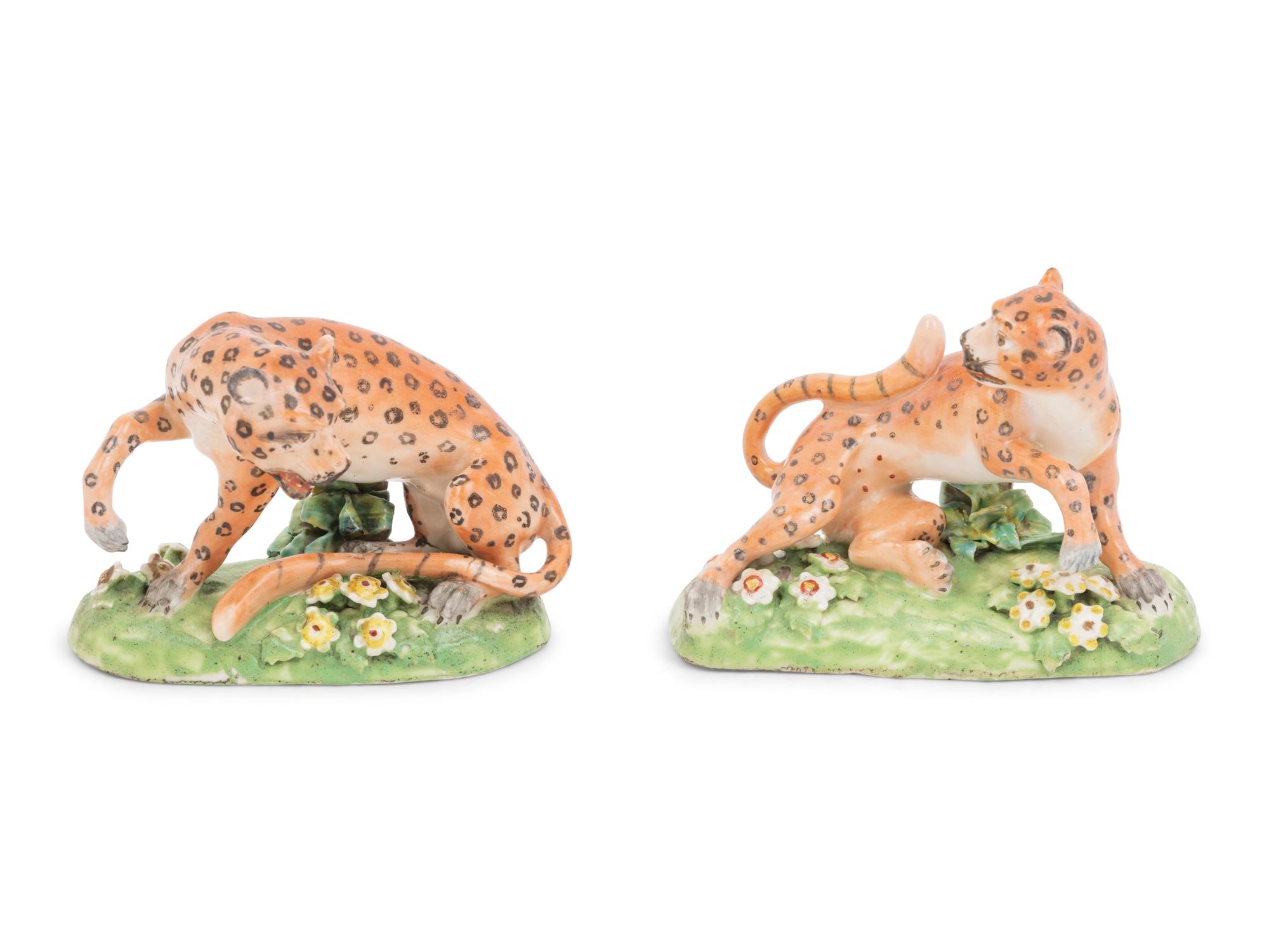 A Pair of Derby Porcelain Leopards