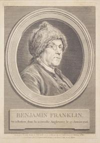 Augustin de Saint-Aubin (French, 1736-1807), After Charles Nicolas Cochin II (French, 1715-1790), A Copperplate Engraving of Benjamin Franklin in a Fur Cap, or "Ne a Boston dans la nouvelle Angleterre le 17 Janvier 1706"