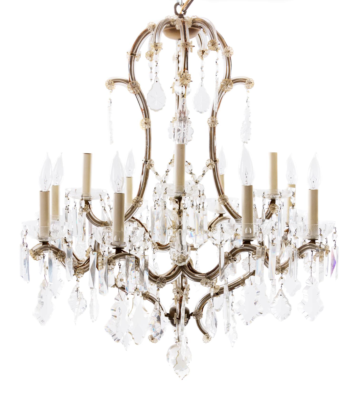 A Cased Glass Ten-Light Chandelier