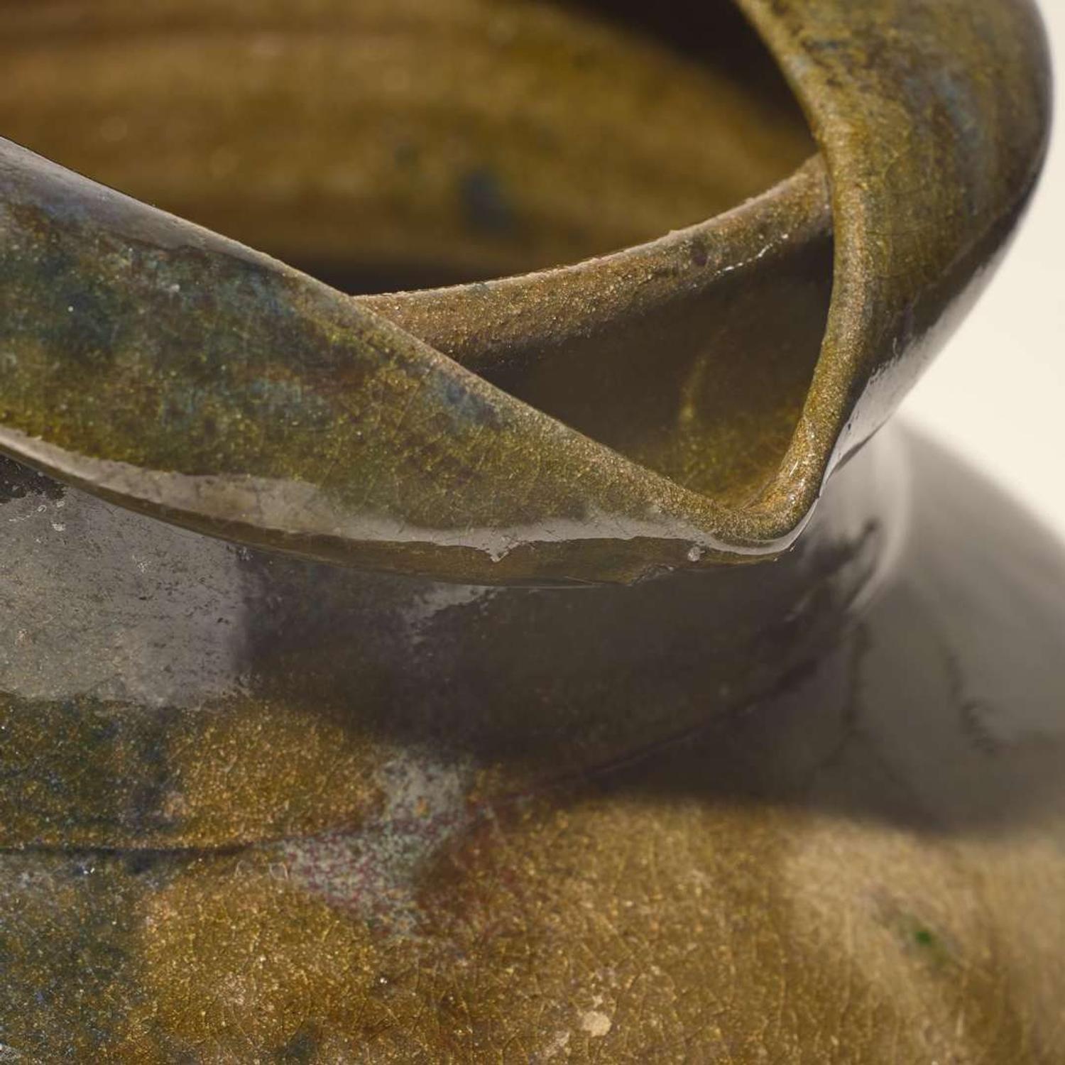 George Ohr (American, 1857-1918) Large Vase with Folded Rim in Half Olive and Spotted Brown Glaze, Biloxi, Mississippi, USA, circa 1897-1900