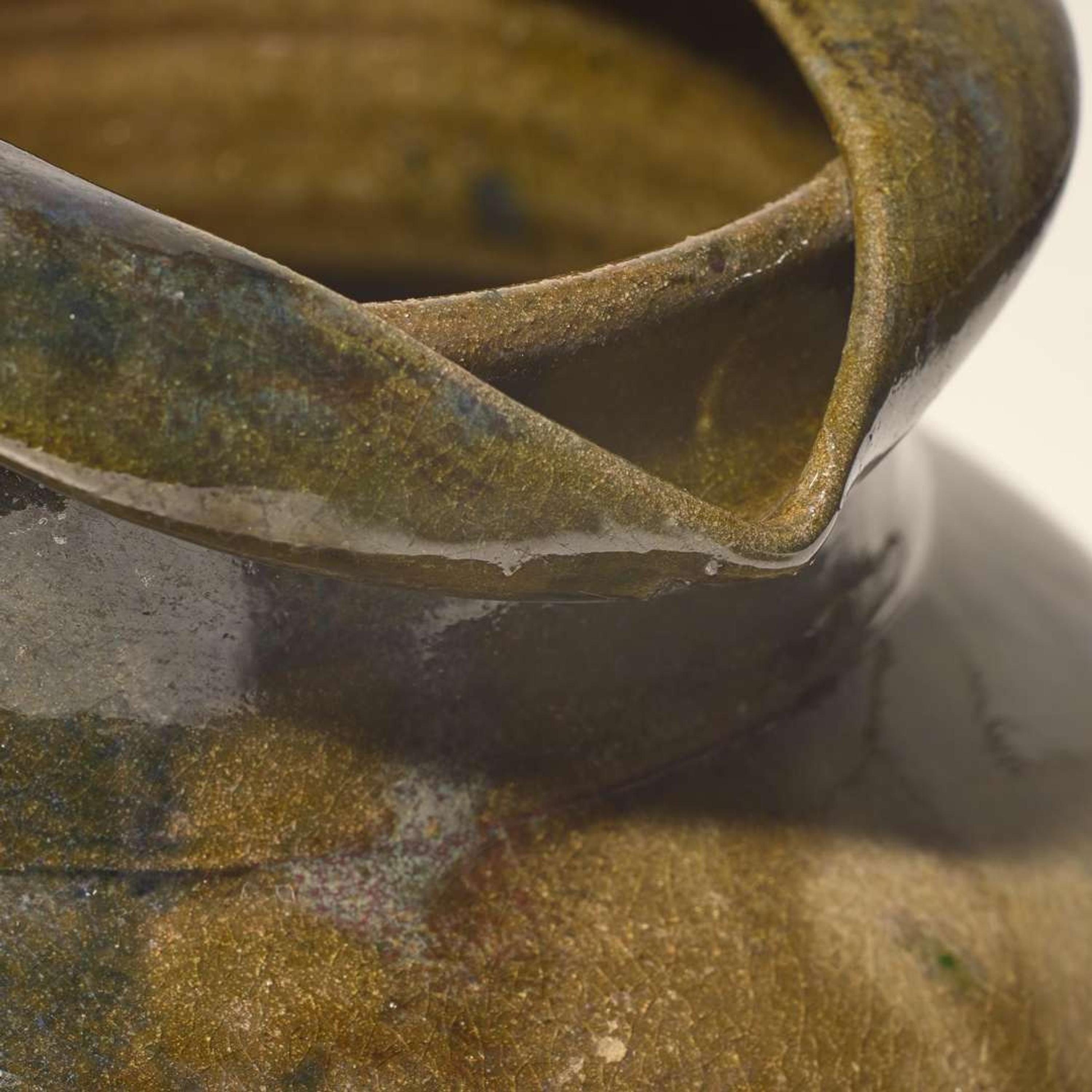 George Ohr (American, 1857-1918) Large Vase with Folded Rim in Half Olive and Spotted Brown Glaze, Biloxi, Mississippi, USA, circa 1897-1900